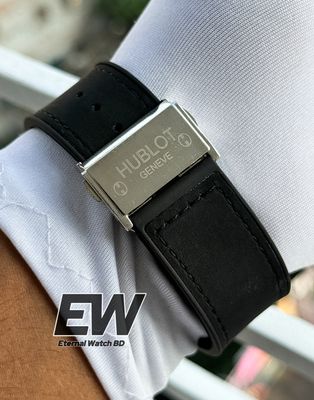 NEW HUBLOT AUTOMOTIC BLACK VELVET BELT SILVER CASE BLACK DIAL_img_4