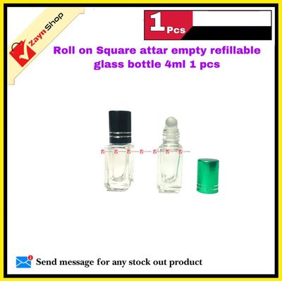 Roll on Squire Shape attar Empty refillable Glass premium Bottle 4ml Random color cap 1 pcs_img_0