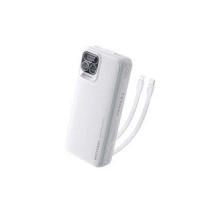 VENTION I15BB-V2 20000mAh 22.5W Power Bank with Built-in USB-C & Lightning Cables – White_img_0