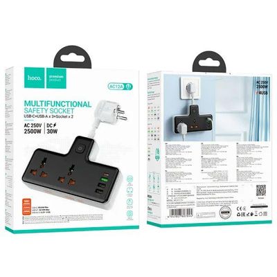 Hoco AC12A 30W 1C3A Power Strip (2500W)-Black Color_img_1