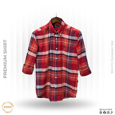 Fred Perry Men’s Premium Red Tartan Slim-Fit Casual Shirt