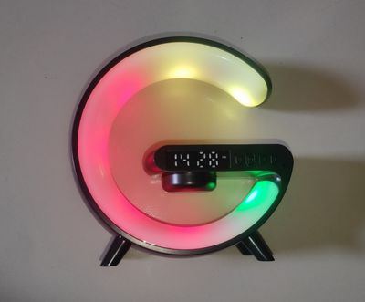 G Shape Google LED Wireless Charging RGB Bluetooth Speaker Clock and Rechargeable Table Lamp_img_1