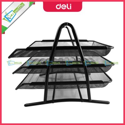 Deli Metal Document Tray 3 Layer File Basket 9181 Black_img_0