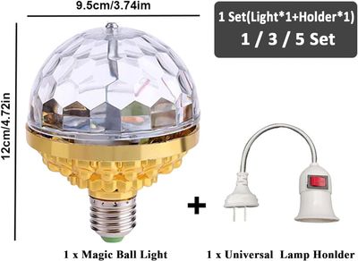 mposei Colorful Rotating Magic Ball Light, Party Lights Disco Ball, Mirror Disco Ball Shape Bulb, Magic Rotating Ball Light Bulb with Sockets for Home_img_4