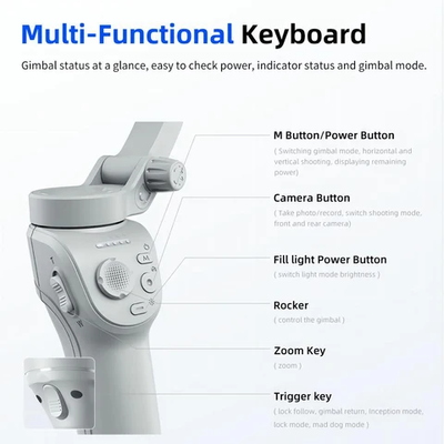 Selfie Stick 3 Axis Gimball Stabilizer For Mobile Phone With Adjustable Fill Light 8 Gimbal Modes_img_2