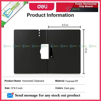 Deli Foam Clip Board with Cover Horizontal - Dark Grey 64512 -1 pcs_img_1