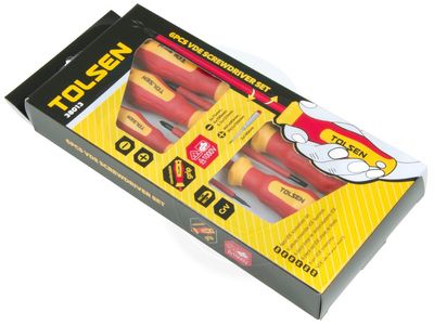 Tolsen 6Pcs VDE Power Insulated 1000V Flat Phillips Handle Screwdrivers Set Model: 38013_img_1