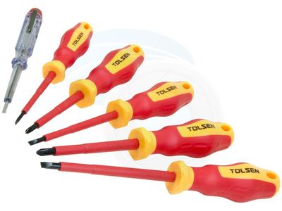 Tolsen 6Pcs VDE Power Insulated 1000V Flat Phillips Handle Screwdrivers Set Model: 38013_img_5