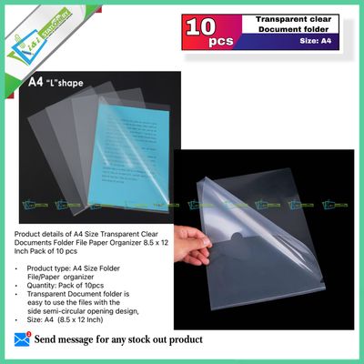 A4 Size Transparent Clear Documents Folder File Paper Organizer 8.5 x 12 Inch Pack of 10 pcs_img_0