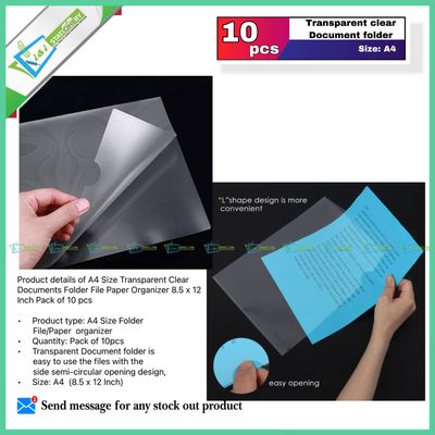 A4 Size Transparent Clear Documents Folder File Paper Organizer 8.5 x 12 Inch Pack of 10 pcs_img_1