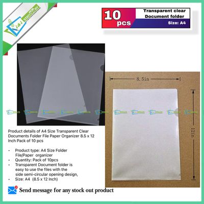 A4 Size Transparent Clear Documents Folder File Paper Organizer 8.5 x 12 Inch Pack of 10 pcs_img_2