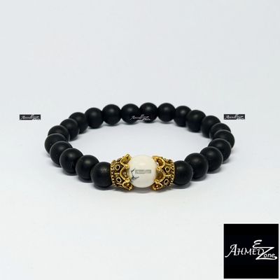 Beaded Black Bead With White Marbel Bracelet_img_0