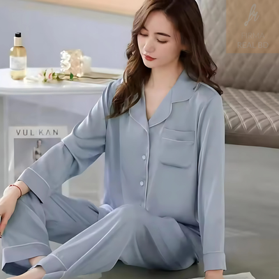 Solid Color Casual Imitation Silk Home Clothes Nightwear Women's Nightie_img_1