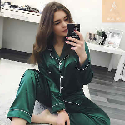 Solid Color Casual Imitation Silk Home Clothes Nightwear Women's Nightie_img_8