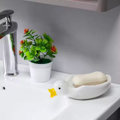 Cute Duck Ceramic Soap Box with Drain_img_4