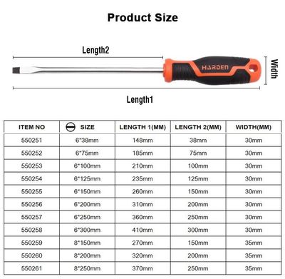 HARDEN Slotted Magnetic Screwdriver ( 1.5" | 4" | 6" | 8" | 10" | 12" ), Flat Screw driver with strong magnet & CRV; Model: 550251 | 550253 | 550255 | 550256 |  550257 | 550258_img_6