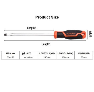 HARDEN Slotted Magnetic Screwdriver ( 1.5" | 4" | 6" | 8" | 10" | 12" ), Flat Screw driver with strong magnet & CRV; Model: 550251 | 550253 | 550255 | 550256 |  550257 | 550258_img_10