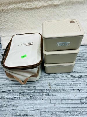 3pcs Lunch Box Set with Carry Bag Squre Shape_img_0