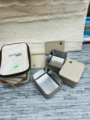 3pcs Lunch Box Set with Carry Bag Squre Shape_img_2