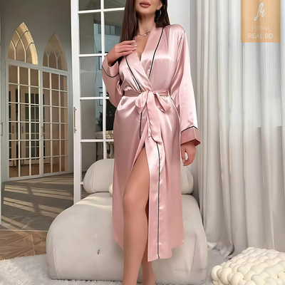 Silk Robes  Cardigan Top Outwear Solid Dressing Gown_img_3