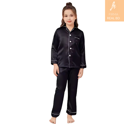 Pajamas Little Kids Girls Satin Long Sleeve Button-Down Pajamas Set_img_0