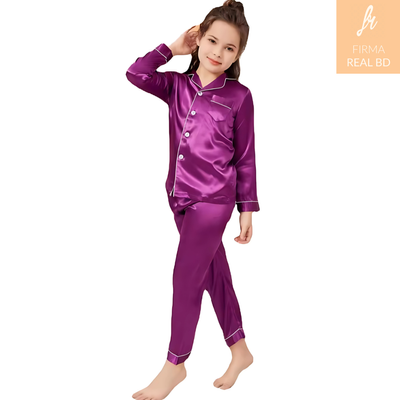 Pajamas Little Kids Girls Satin Long Sleeve Button-Down Pajamas Set_img_1