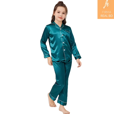 Pajamas Little Kids Girls Satin Long Sleeve Button-Down Pajamas Set_img_2