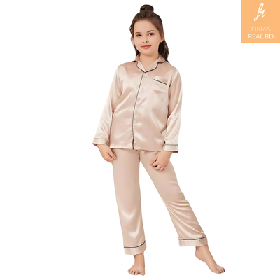 Pajamas Little Kids Girls Satin Long Sleeve Button-Down Pajamas Set_img_3
