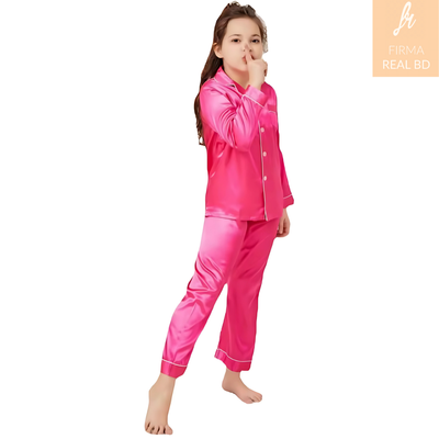 Pajamas Little Kids Girls Satin Long Sleeve Button-Down Pajamas Set_img_5