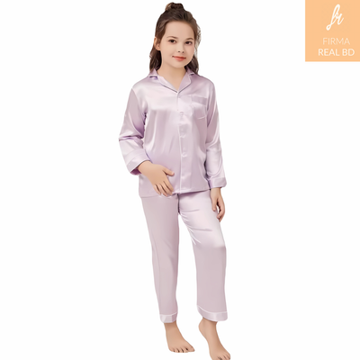 Pajamas Little Kids Girls Satin Long Sleeve Button-Down Pajamas Set_img_7