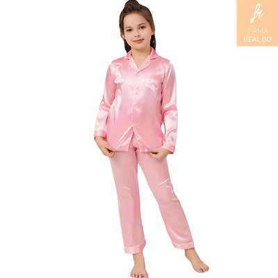 Pajamas Little Kids Girls Satin Long Sleeve Button-Down Pajamas Set_img_8