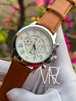 FOSSIL GRANT CHRONO MUSTARD BELT WHITE DIAL SILVER CASE_img_0