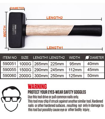 HARDEN Stoning Hammer ( 1.0Kg | 1.5Kg | 2.05Kg ) With Wood Handle; 590051 | 590055 | 590060_img_2