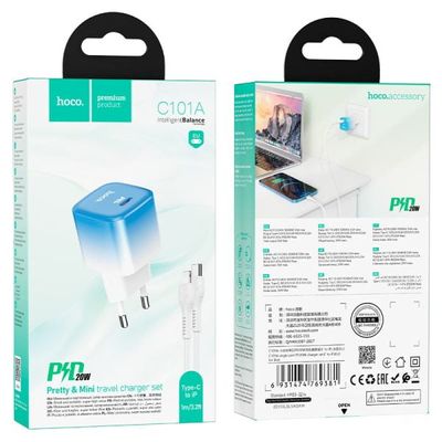 Hoco C101A PD 20W Fast Mini Travel Charger Adapter With Type C To Lightning Cable_img_1
