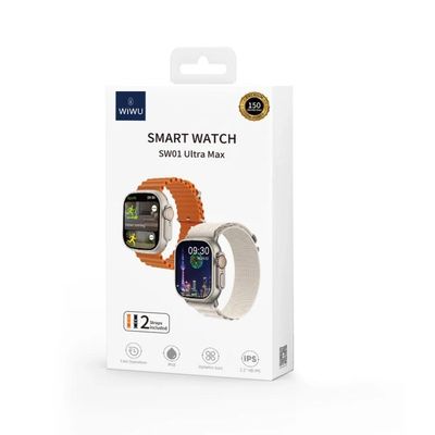 WiWU SW01 Ultra Max Wireless bluetooth Calling Smart Watch with Big Size screen + 2 Strap – Orange Color_img_1