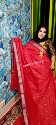 Red and blue contrast cottob gaduwal saree_img_0