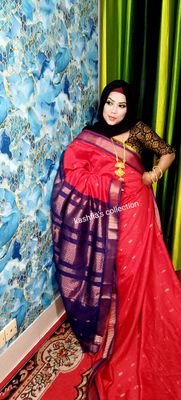 Red and blue contrast cottob gaduwal saree_img_1