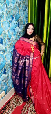 Red and blue contrast cottob gaduwal saree_img_2