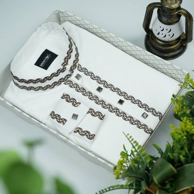 Cotton Embroidery Panjabi - White (218)_img_0