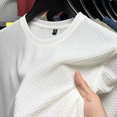 Men's Short-sleeved Round Neck T Shirt Summer 3D Texture Tshirt Stretch Bamboo Mesh Ice Silk T-shirt for Men_img_0
