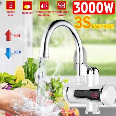 Electric Digital Display Instant Hot Water Tap With Hand Shower, Tankless Electric Faucet, Digital Bathroom Heater (Wall Mount)_img_1