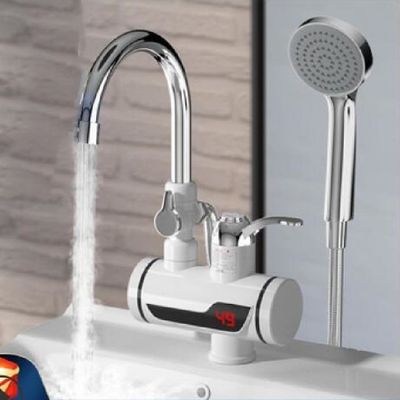 Electric Digital Display Instant Hot Water Tap With Hand Shower, Tankless Electric Faucet, Digital Bathroom Heater (Wall Mount)_img_6