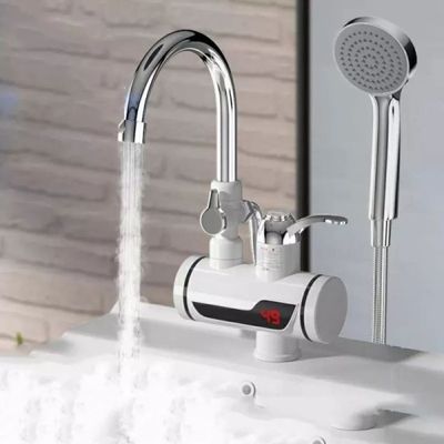 Electric Digital Display Instant Hot Water Tap With Hand Shower, Tankless Electric Faucet, Digital Bathroom Heater (Wall Mount)_img_7