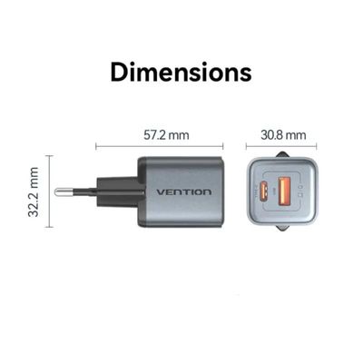Vention 2-Port GaN Charger 30W USB-C + 18W USB-A, EU Plug_img_1