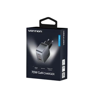 Vention 3-Port GaN USB-C & USB-A Charger 70W, EU Plug_img_1
