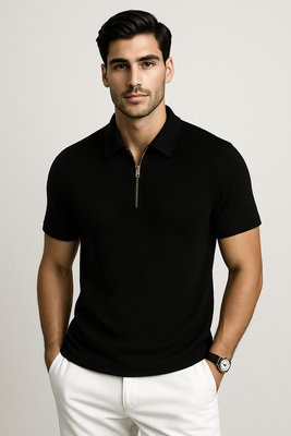 Premium Ribbed Zipper Polo T-Shirt_img_1