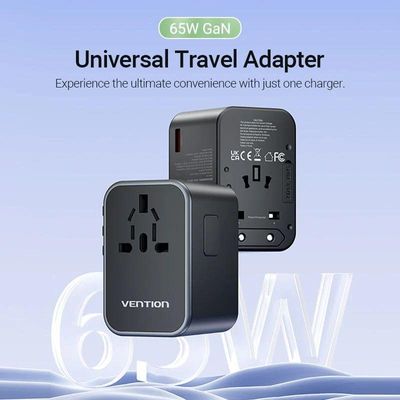 Vention 3-Port USB (C + C + A) GaN Universal Travel Adapter_img_1