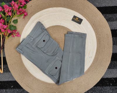 Band collar sky shirt with Ash cargo gabardine pant_img_3
