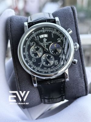 PATEK BLACK DIAL BLACK BELT SILVER CASE_img_5