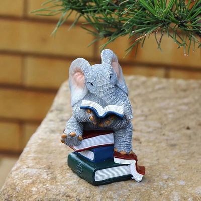 Miniature Elephant Figurine Reading Books_img_0